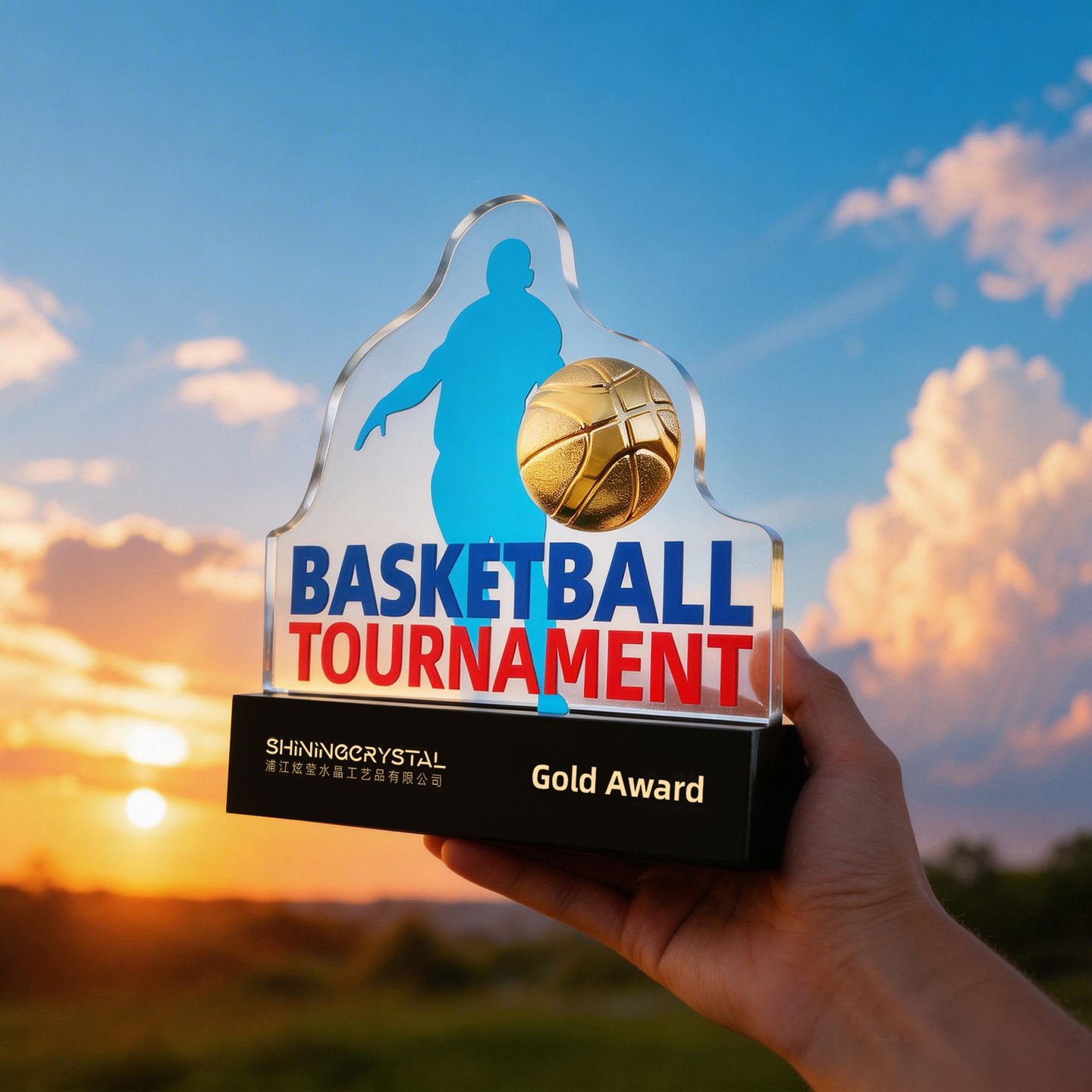 Factory Direct Supply Sports Series Crystal Trophy Stereoscopic Ball Sports Events Champions Asia Third Place Medals