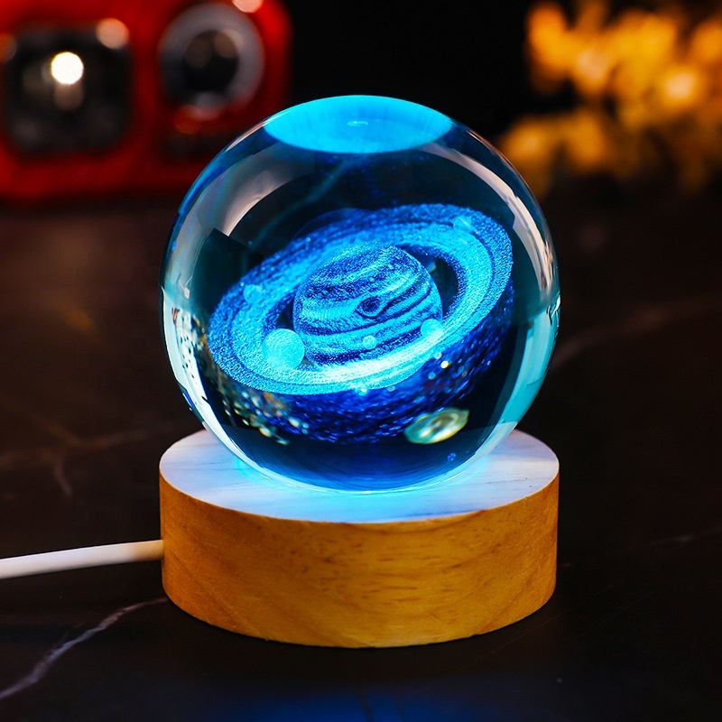 Drop Shipping Creative Colorful Solar System Crystal Ball 3D Engraving Moon Mars Earth Crystal Ball Car Ornaments