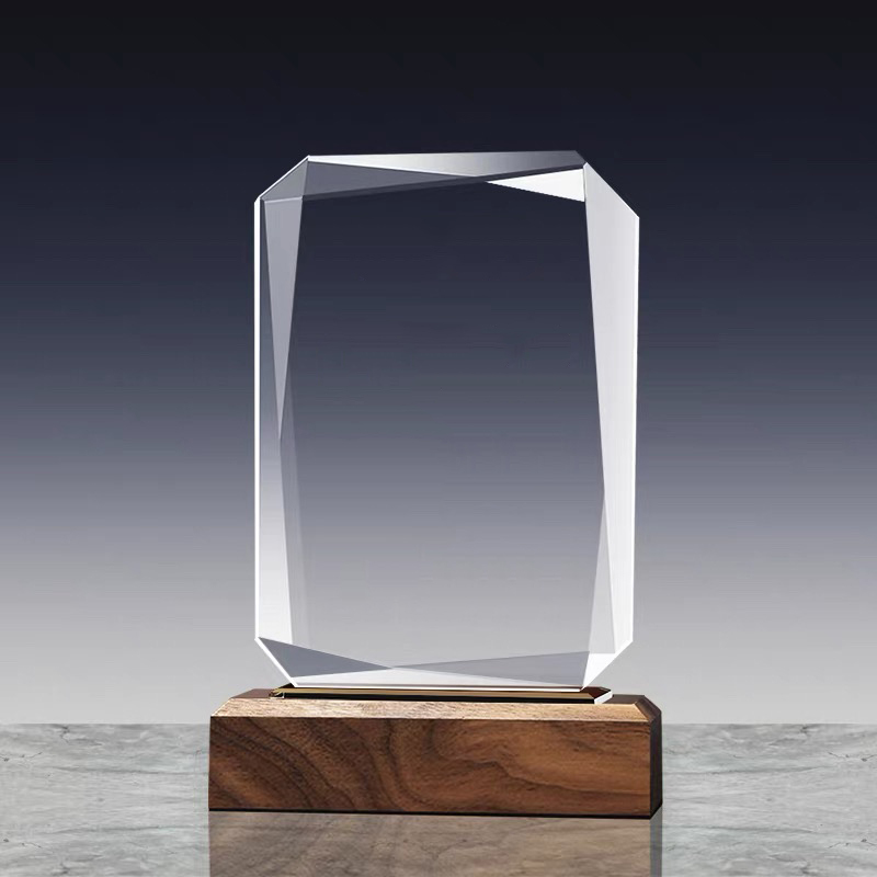 Diamond Cut Crystal Blank Awards Personalized Corporate Recognition Wooden Plaque Award Staff Contribution Medals Trophy