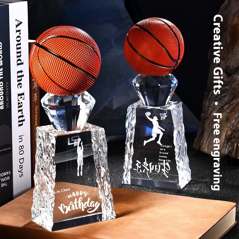 Customized Creative Crystal Basketball Ornament Perfect Birthday Gift for Junior High School Boys Brothers Other Crystal Crafts