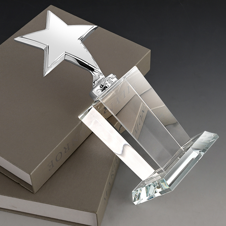 Shining  UV Printing Design Custom Metal Stars Glass Trophy Crystal Awards