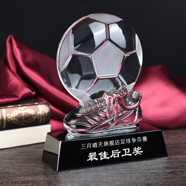 Football Trophy Glass Sports Awards Gold Silver Bronze Customized logo American Soccer Trophy