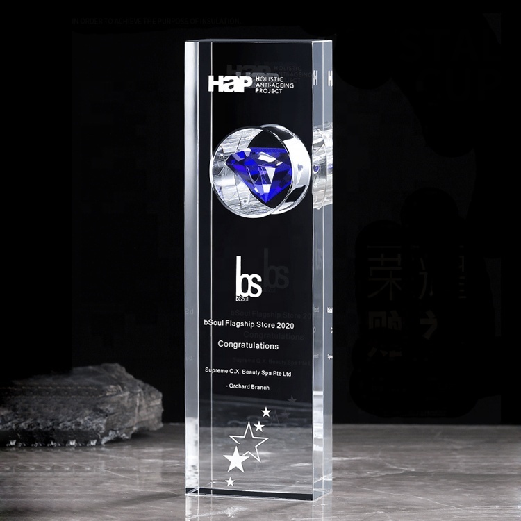 Blue Diamond Crystal Trophy Custom Event Competition Outstanding Employee Honor Crystal Medal Souvenir