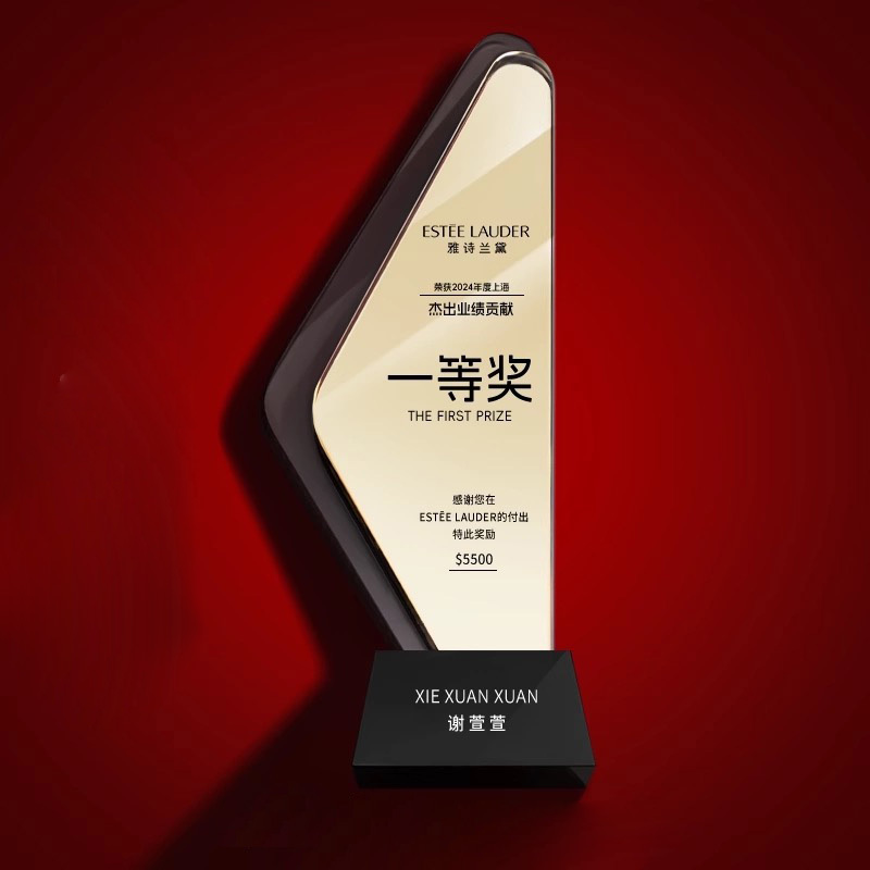 Luxury pink Blue Gold Silver Mirror Finishing Crystal Glass Awards Plaque Trophy MH-J0821