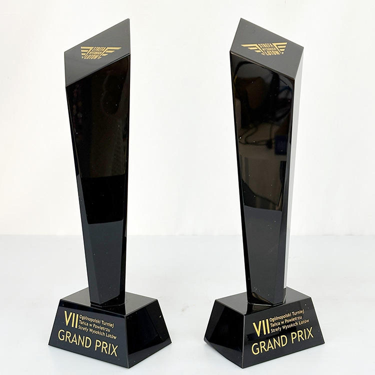 Personalized Custom Logo Engraved Black Blank Irregular K9 Crystal Glass Tower Award Plaque Trophy