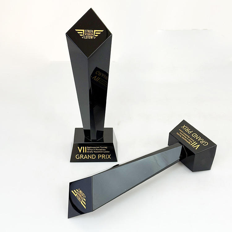 Personalized Custom Logo Engraved Black Blank Irregular K9 Crystal Glass Tower Award Plaque Trophy