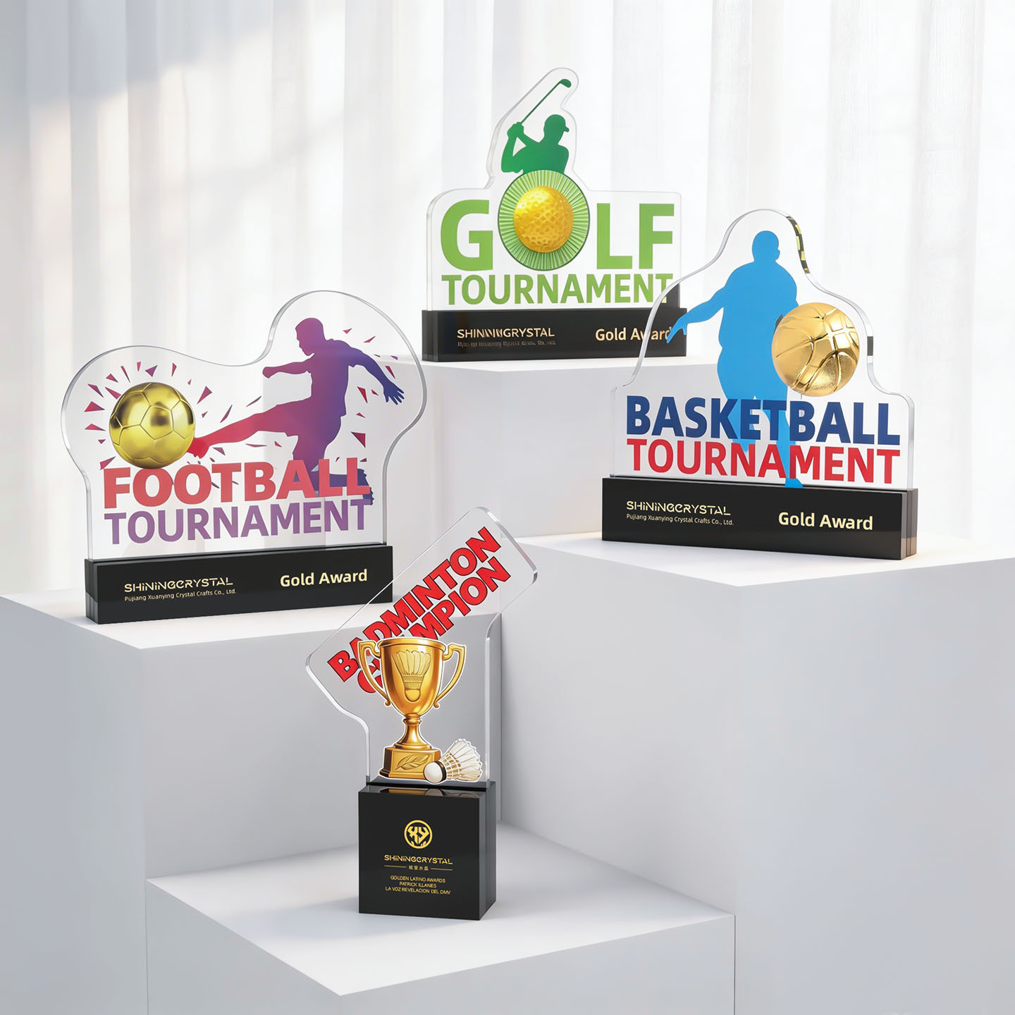 Factory Direct Supply Sports Series Crystal Trophy Stereoscopic Ball Sports Events Champions Asia Third Place Medals
