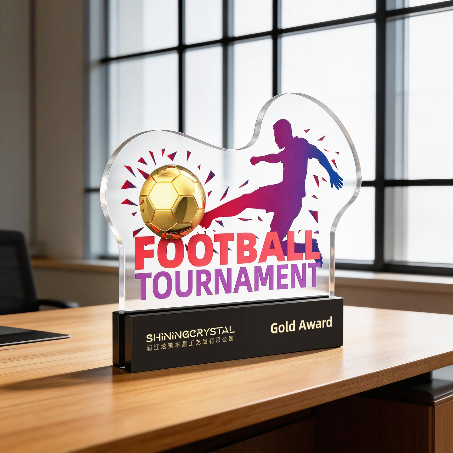 Factory Direct Supply Sports Series Crystal Trophy Stereoscopic Ball Sports Events Champions Asia Third Place Medals