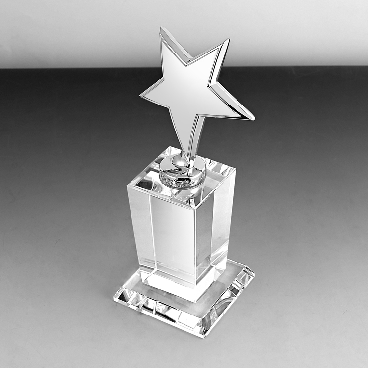 Shining  UV Printing Design Custom Metal Stars Glass Trophy Crystal Awards