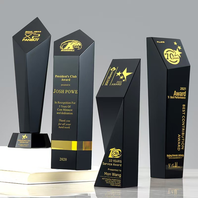 Custom Logo Black K9 Crystal Plaques Crystal Business Sports Trophy Awards Crystal Outstanding Performance Awards
