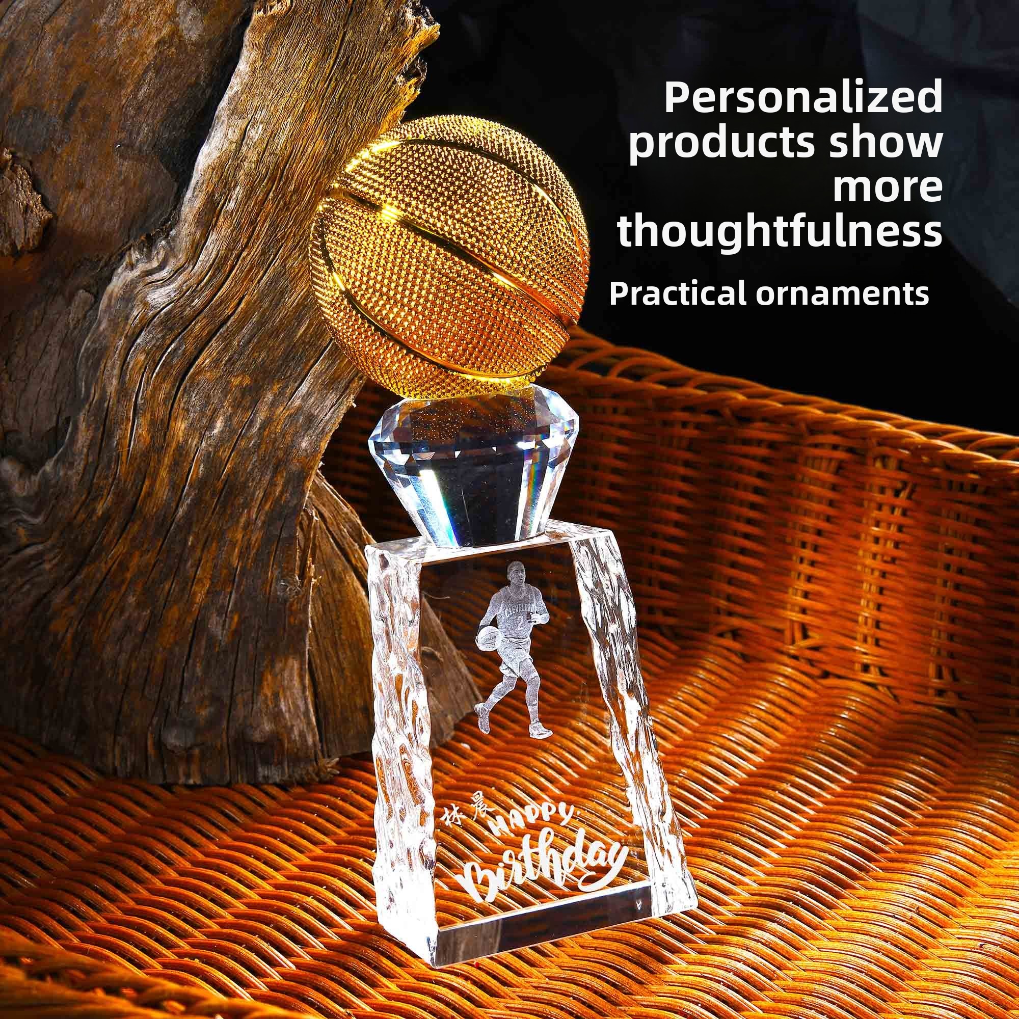 Customized Creative Crystal Basketball Ornament Perfect Birthday Gift for Junior High School Boys Brothers Other Crystal Crafts