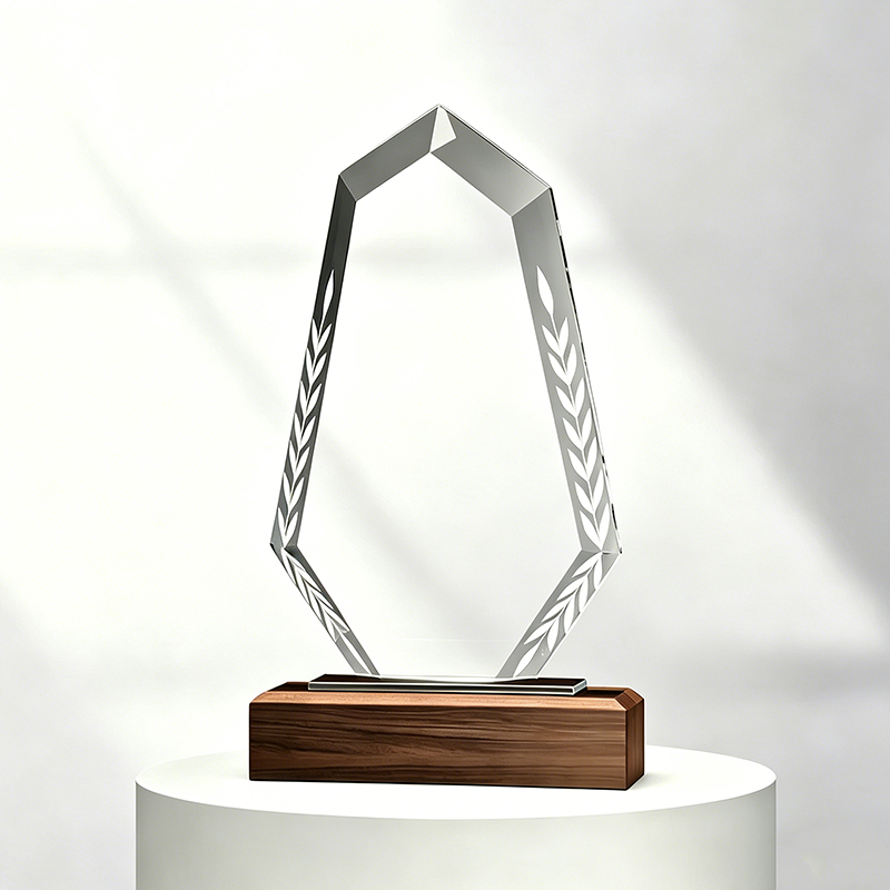 Elegant Blank Wooden Base Crystal Shield Wheat Trophy School Knowledge Competition Academic Honor Trophy Award Souvenirs