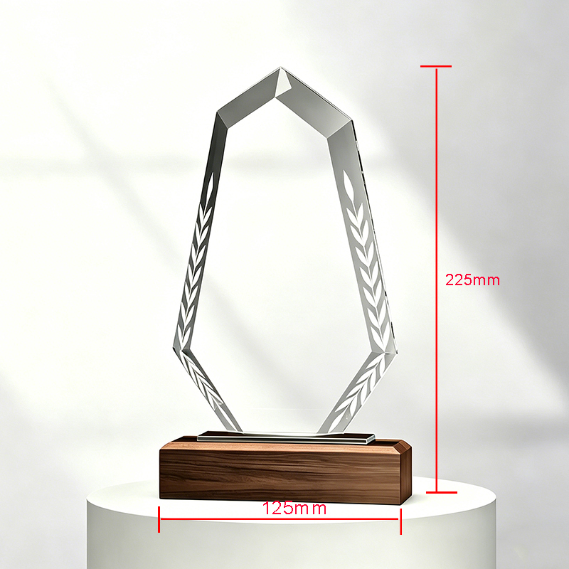 Elegant Blank Wooden Base Crystal Shield Wheat Trophy School Knowledge Competition Academic Honor Trophy Award Souvenirs