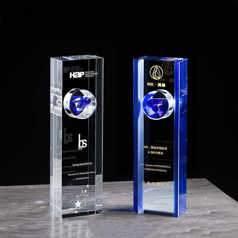 Customized Diamond Top Trophy Crystal Glass Business Souvenir for Trade Shows Premium Medals & Plaques