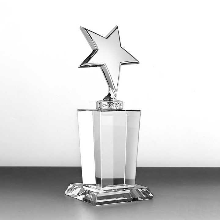 Shining  UV Printing Design Custom Metal Stars Glass Trophy Crystal Awards