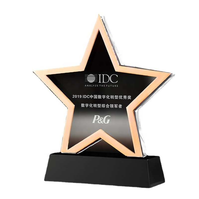 Wholesale Sublimation Trophy Custom Metal Pentagram Gold Silver Bronze Sports Event Awards Crystal Star Trophy