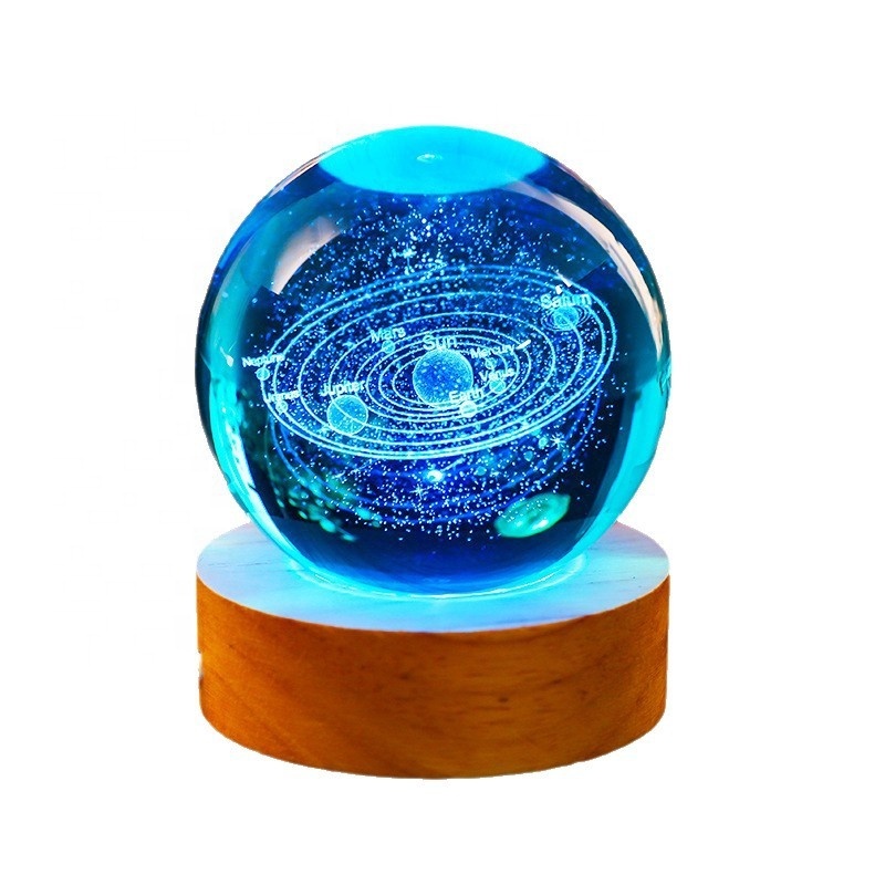 Drop Shipping Creative Colorful Solar System Crystal Ball 3D Engraving Moon Mars Earth Crystal Ball Car Ornaments