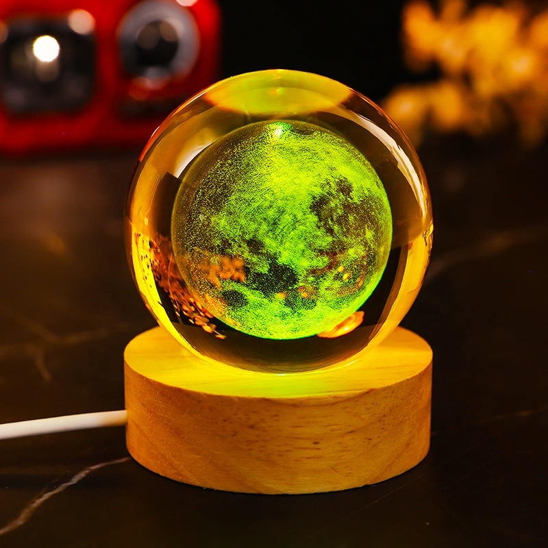 Drop Shipping Creative Colorful Solar System Crystal Ball 3D Engraving Moon Mars Earth Crystal Ball Car Ornaments