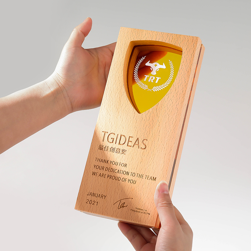 Free Design Copywriting Eco-friendly Wooden Crystal Trophy Medal Customization UV Printing Engraving for Business