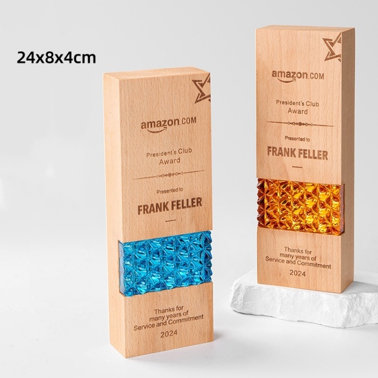 Factory Wholesale Crystal Solid Wood Trophy and Award Creative Wooden Plaque Medal Engraving for Business Trade Gifts