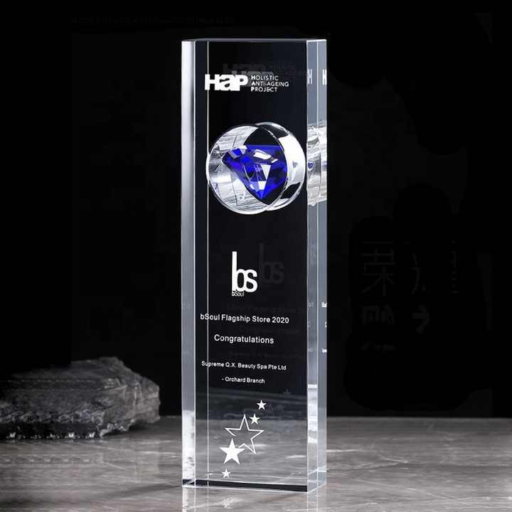 Blue Diamond Crystal Trophy Custom Event Competition Outstanding Employee Honor Crystal Medal Souvenir