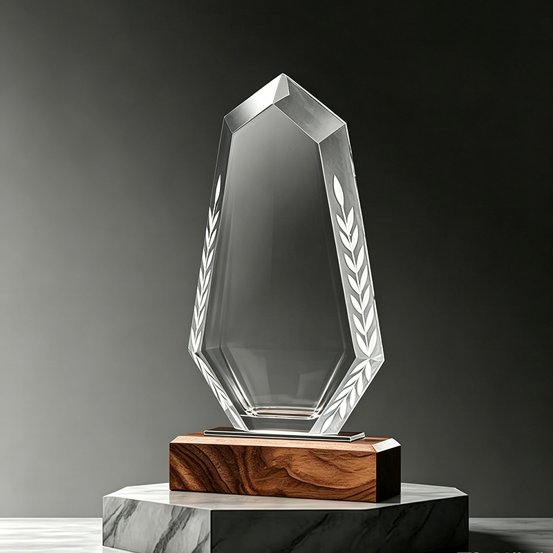 Elegant Blank Wooden Base Crystal Shield Wheat Trophy School Knowledge Competition Academic Honor Trophy Award Souvenirs