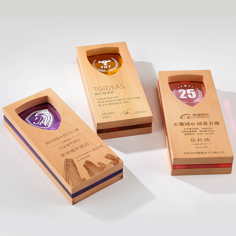 Free Design Copywriting Eco-friendly Wooden Crystal Trophy Medal Customization UV Printing Engraving for Business