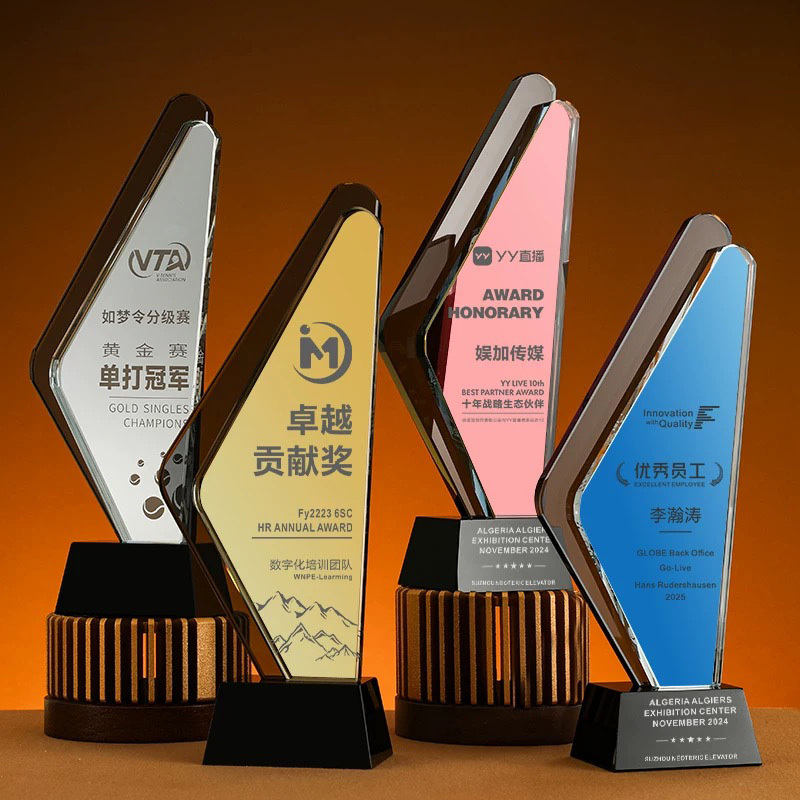 Luxury pink Blue Gold Silver Mirror Finishing Crystal Glass Awards Plaque Trophy MH-J0821