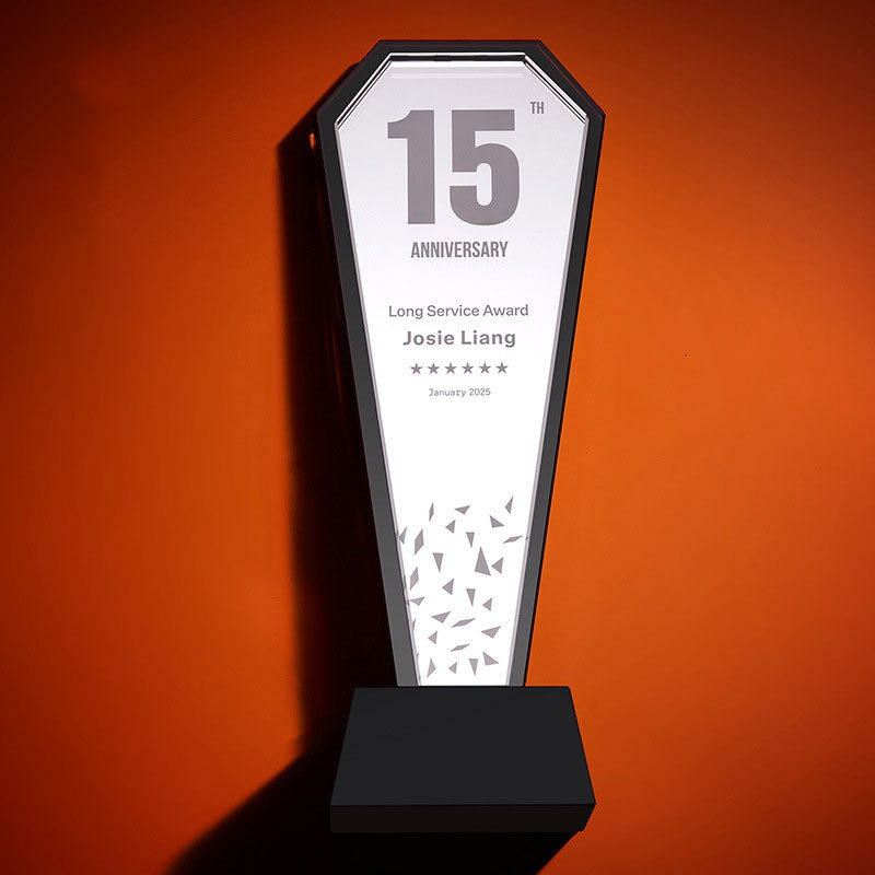 Luxury New Mirror Crystal Glass Trophy Awards Black Artificial Crystal Base with Sandblasted Laser-Colored Medal Souvenir Plaque