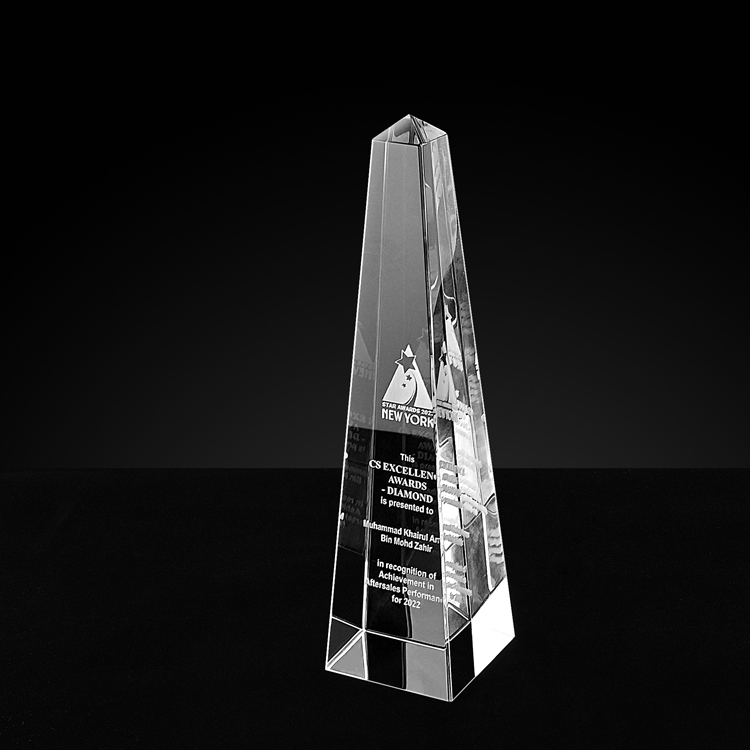 Shining Customized 3D Laser Engraving Clear Glass  Obelisk Crystal Glass Tower Award Trophy for Souvenir