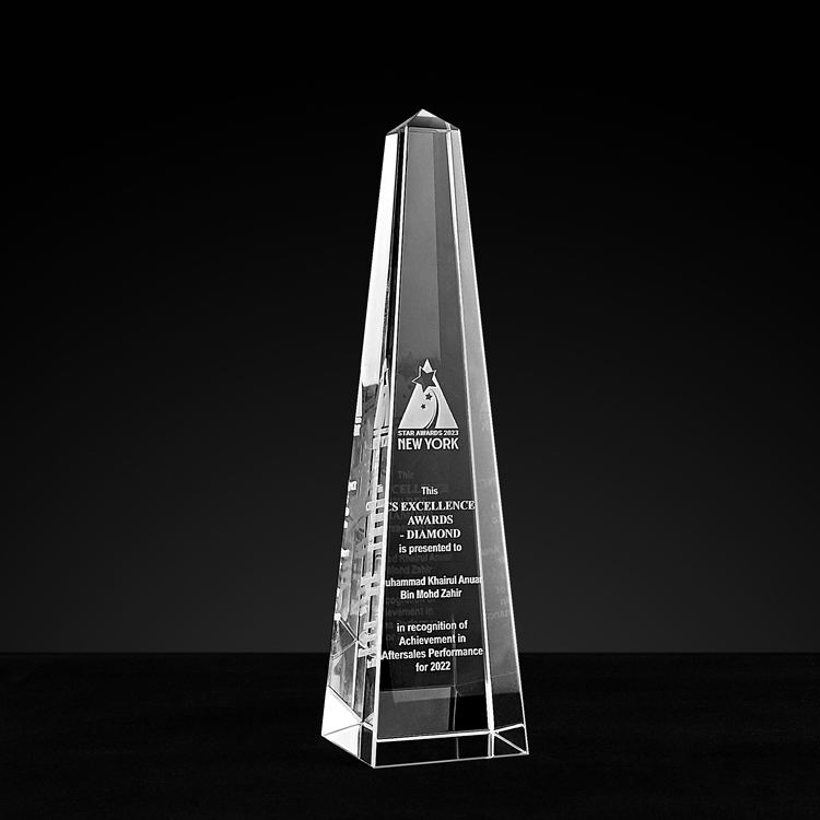 Shining Customized 3D Laser Engraving Clear Glass  Obelisk Crystal Glass Tower Award Trophy for Souvenir