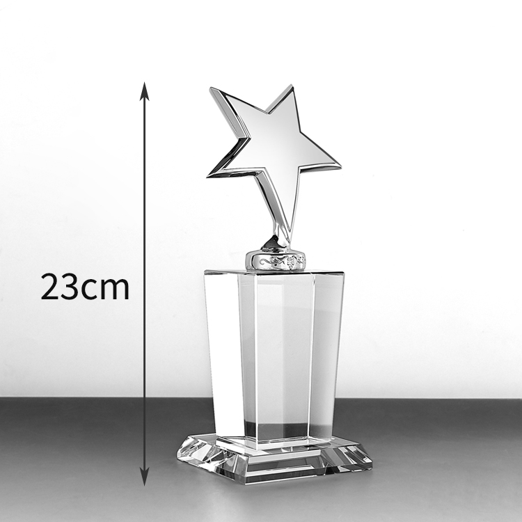 Shining  UV Printing Design Custom Metal Stars Glass Trophy Crystal Awards