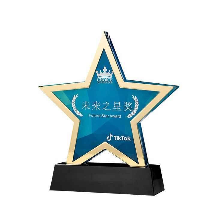 Wholesale Sublimation Trophy Custom Metal Pentagram Gold Silver Bronze Sports Event Awards Crystal Star Trophy