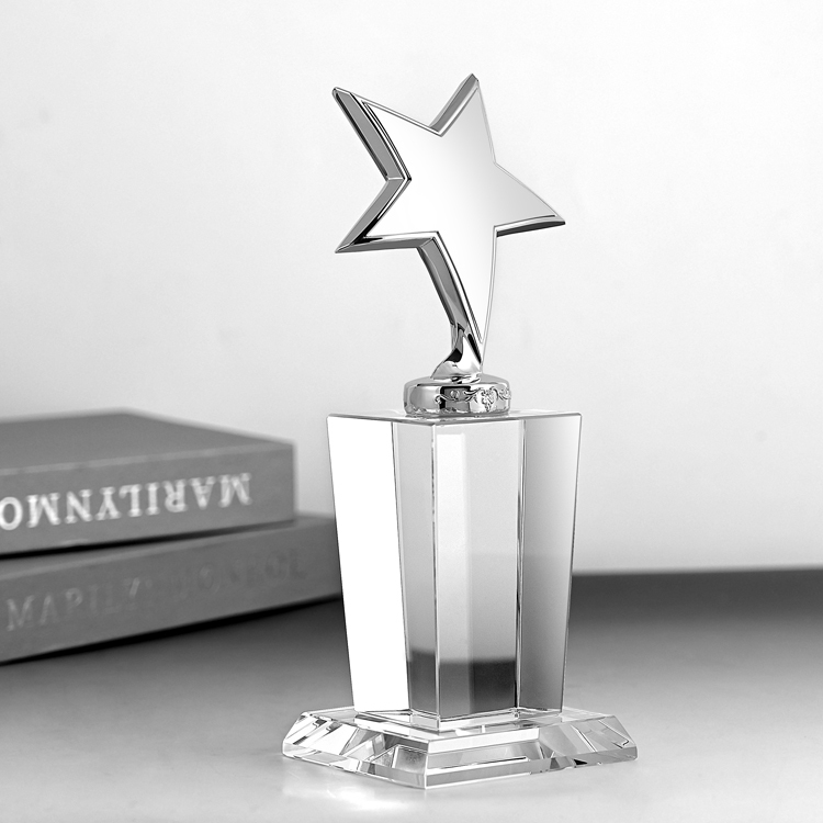 Shining  UV Printing Design Custom Metal Stars Glass Trophy Crystal Awards