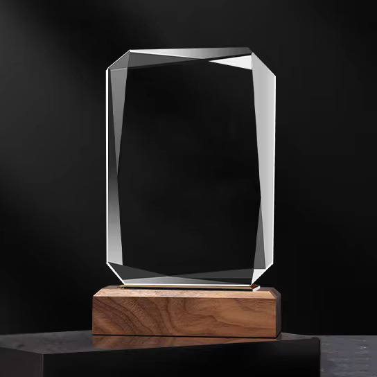 Diamond Cut Crystal Blank Awards Personalized Corporate Recognition Wooden Plaque Award Staff Contribution Medals Trophy