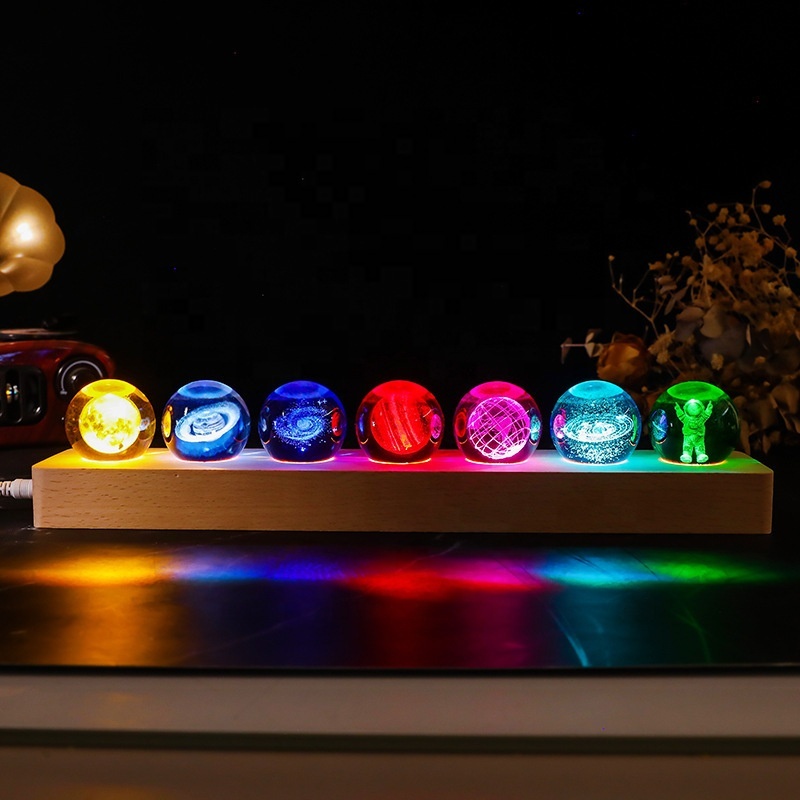 Drop Shipping Creative Colorful Solar System Crystal Ball 3D Engraving Moon Mars Earth Crystal Ball Car Ornaments
