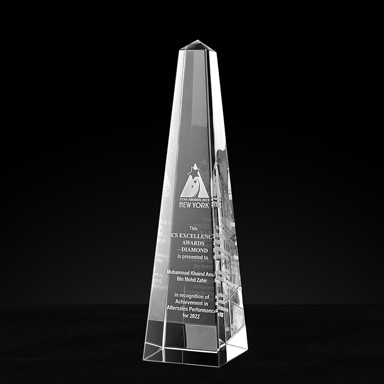Shining Customized 3D Laser Engraving Clear Glass  Obelisk Crystal Glass Tower Award Trophy for Souvenir