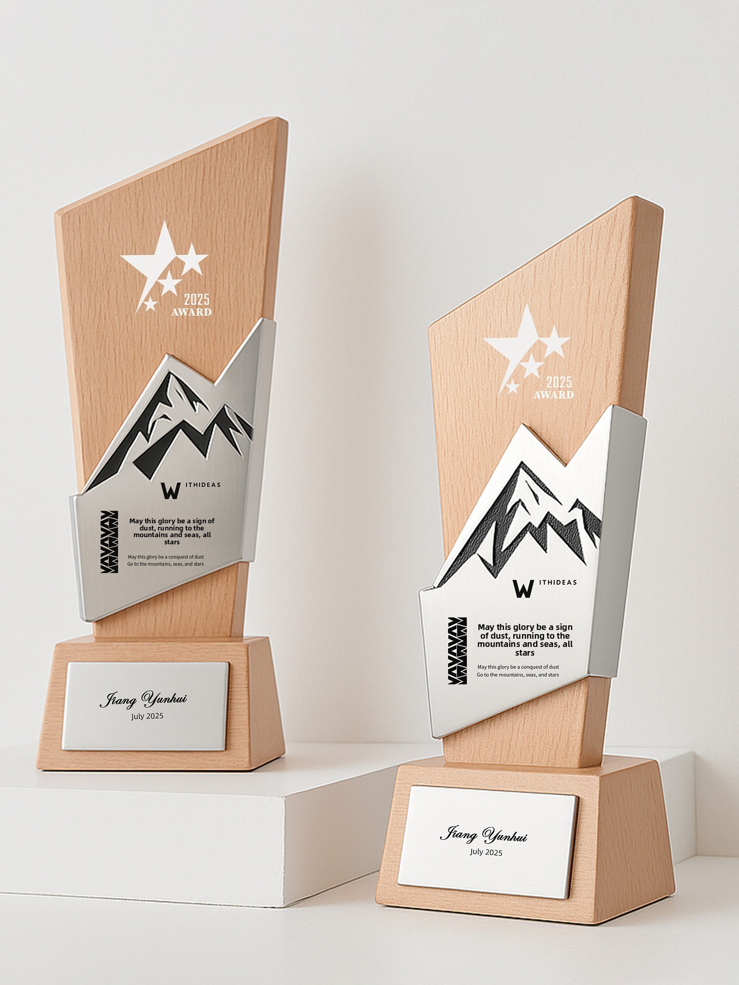 2026 New-Style Custom Metal & Beechwood Trophy with UV Printing Creative Award Stand for Outstanding Employees