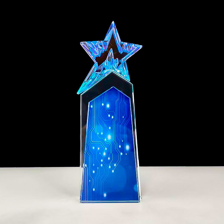 Full Color Printed New Design Rainbow purple Yellow Silver Green Blue Crystal Star Awards Trophy  MH-N585