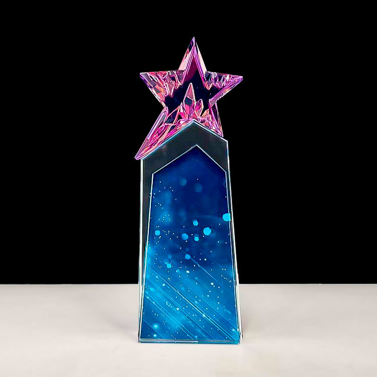 Full Color Printed New Design Rainbow purple Yellow Silver Green Blue Crystal Star Awards Trophy  MH-N585