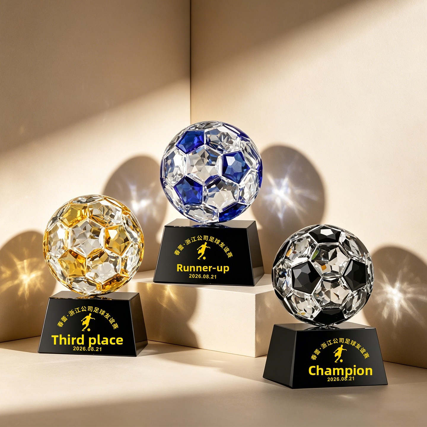 New 2026 Football Crystal Trophy Football-shaped Customized Creative Engraving Championship Honor Plaque Sports Awards Ceremony