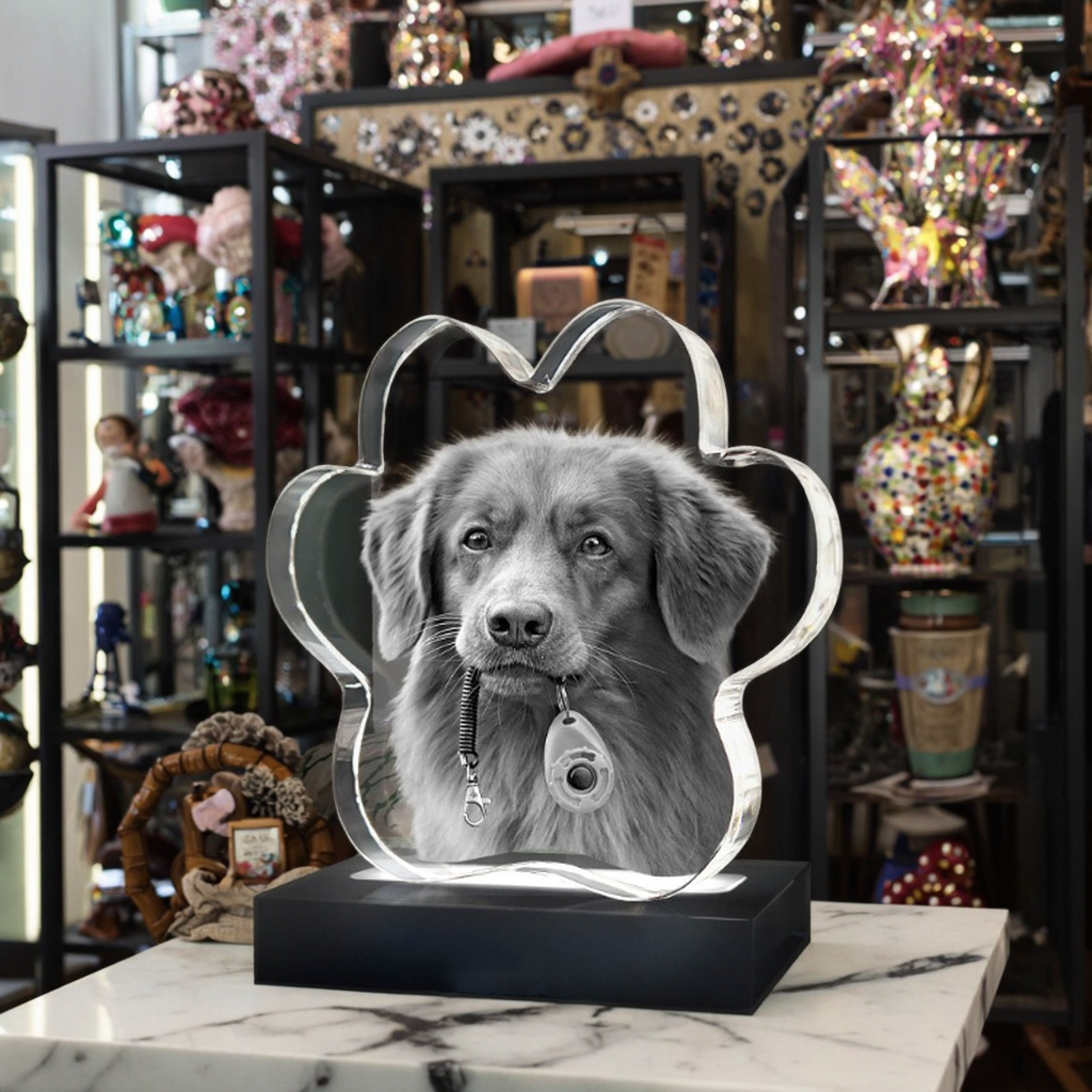 Shining Custom Crystal 3D Laser Engraved Pet Paw Shape Crystal Block for Souvenir Gift