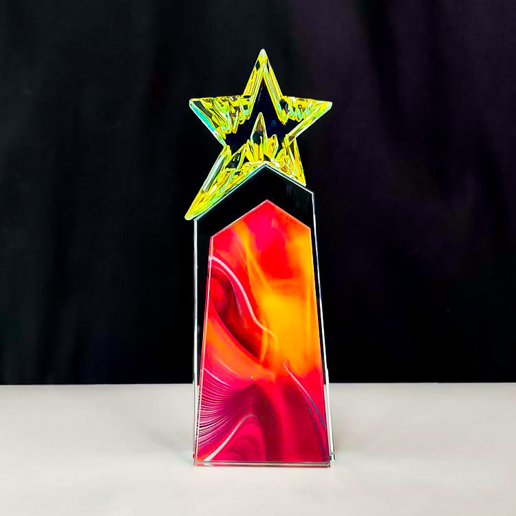 Full Color Printed New Design Rainbow purple Yellow Silver Green Blue Crystal Star Awards Trophy  MH-N585