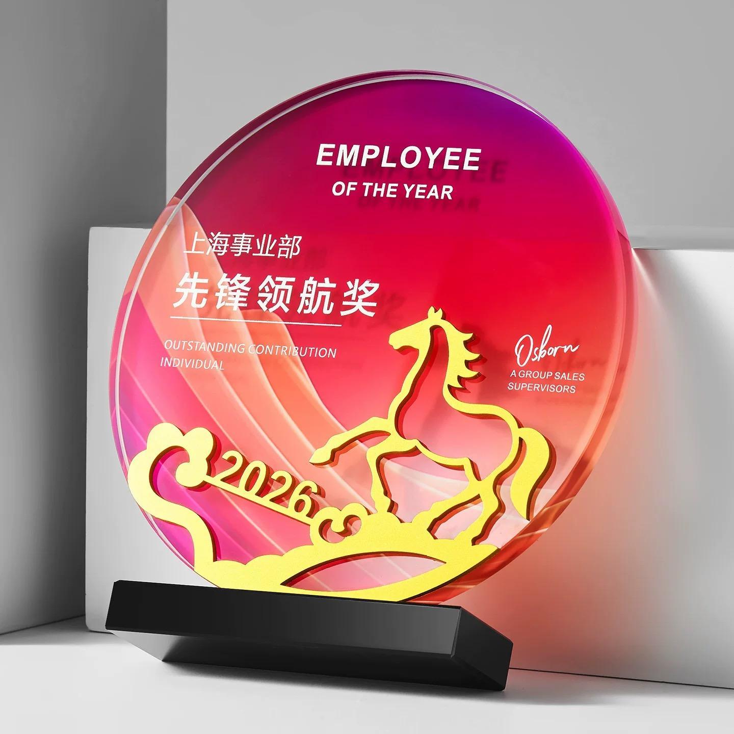 Custom Souvenir Gifts Crystal Trophy Awards Gold Silver Copper Metal Crystal Horse Trophy