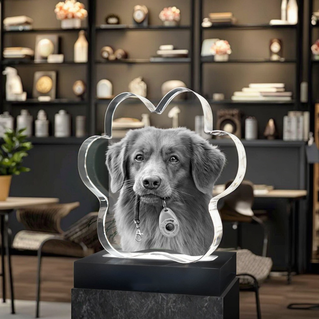 Shining Custom Crystal 3D Laser Engraved Pet Paw Shape Crystal Block for Souvenir Gift