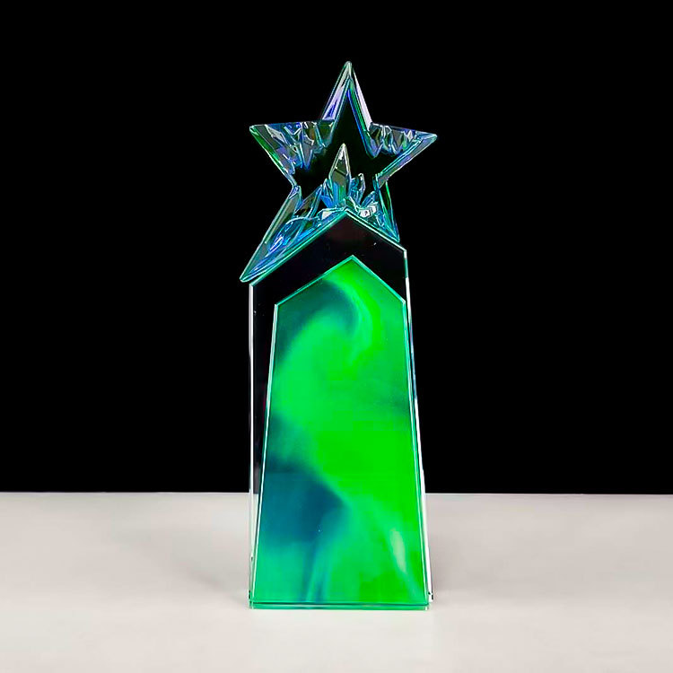 Full Color Printed New Design Rainbow purple Yellow Silver Green Blue Crystal Star Awards Trophy  MH-N585