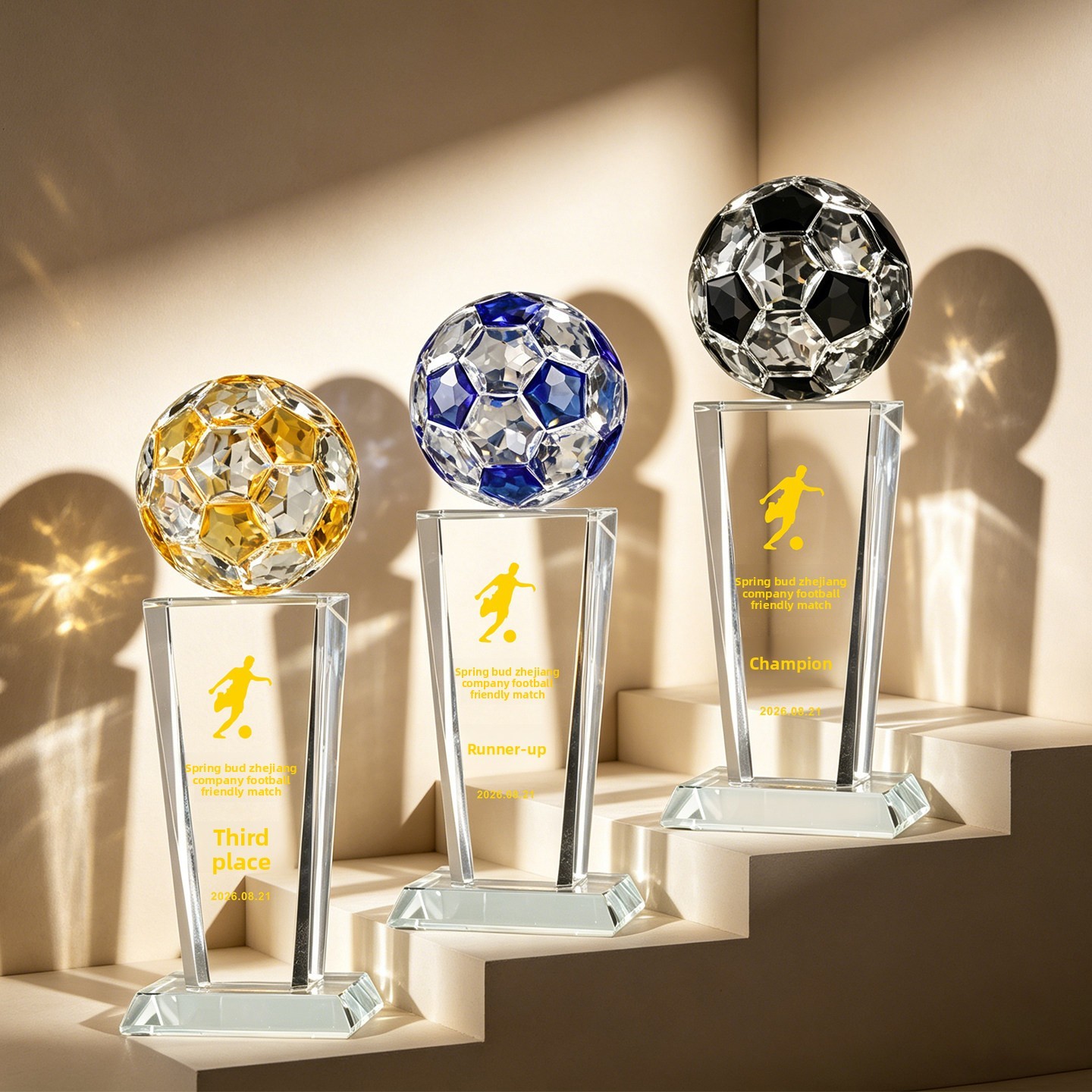 New 2026 Football Crystal Trophy Football-shaped Customized Creative Engraving Championship Honor Plaque Sports Awards Ceremony