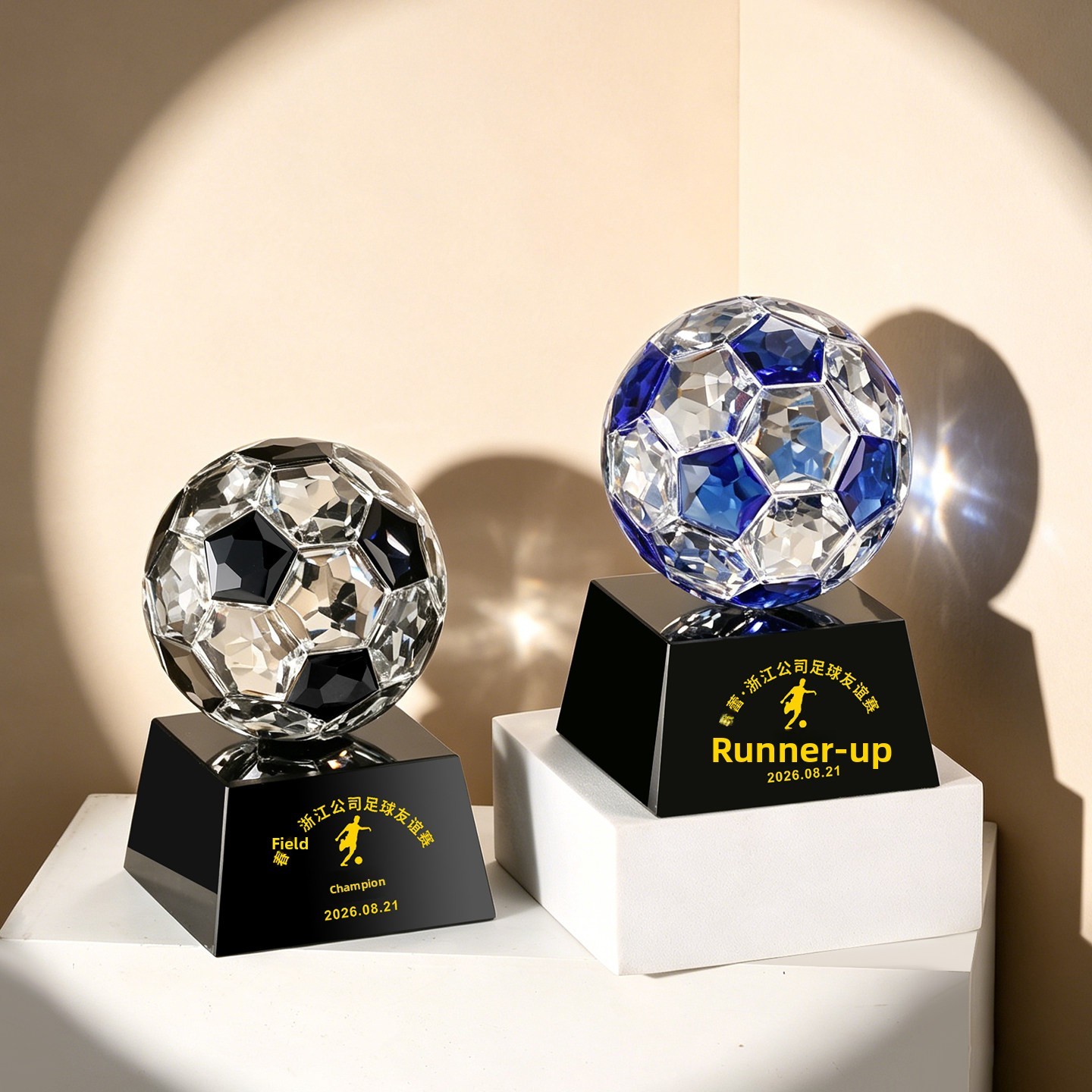 New 2026 Football Crystal Trophy Football-shaped Customized Creative Engraving Championship Honor Plaque Sports Awards Ceremony