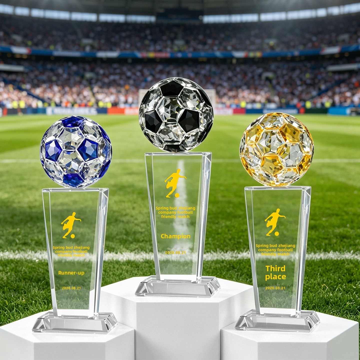 New 2026 Football Crystal Trophy Football-shaped Customized Creative Engraving Championship Honor Plaque Sports Awards Ceremony