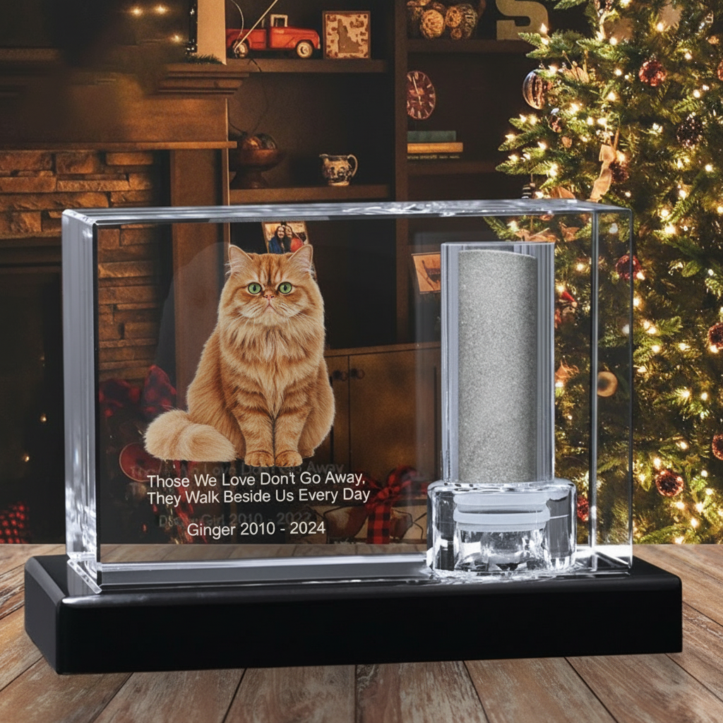 Shining Pet Cremation Urn K9 Crystal Craft Custom Pet Photos Ashes Urn 3d Laser Crystal Cube for Crystal Pet Memorials